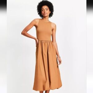 LOFT Poplin Bubble Mixed Media Midi Dress SZ 2